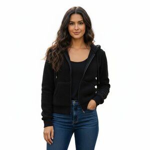 Uniqlo Women's Teddy Sherpa Hoodie Sweater Zip-up Zipper Front Black Size XS